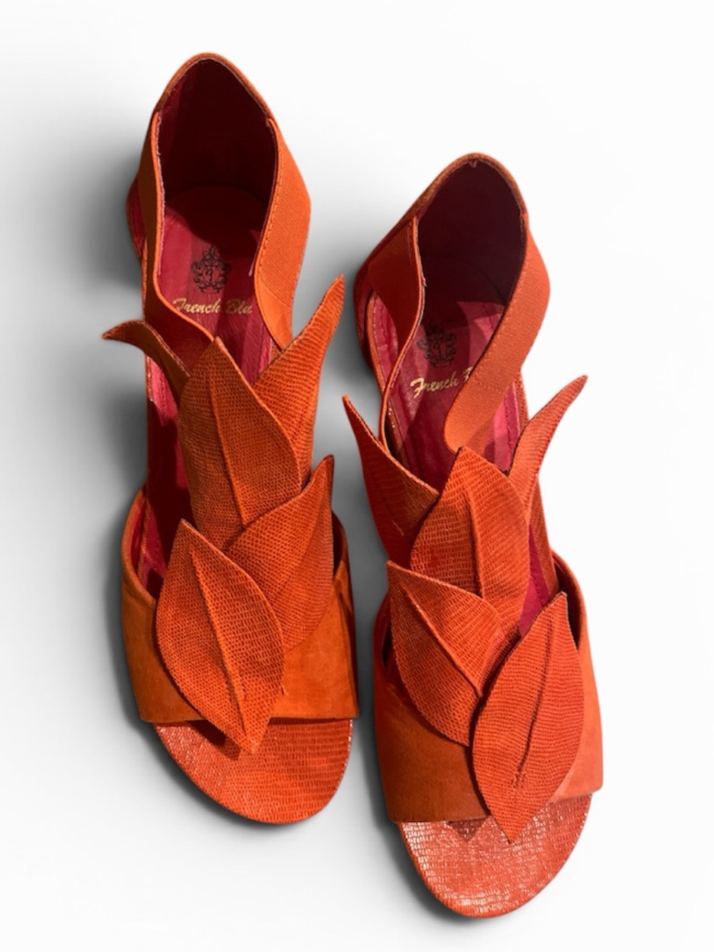 French Blu brand- Orange Layered Leaf Suede Open-Toe Sandals